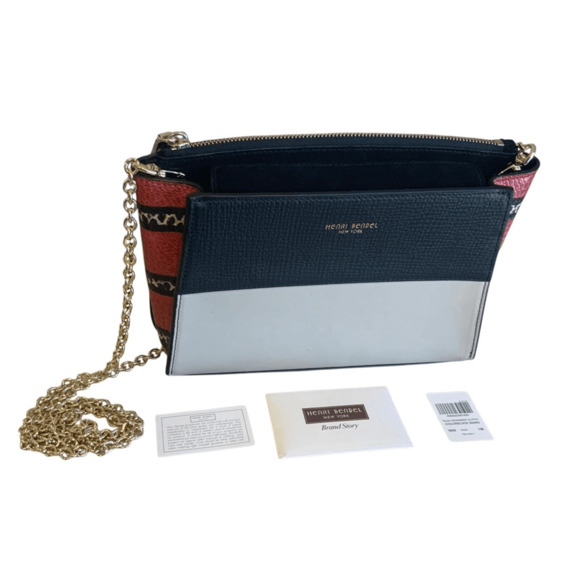 Henri Bendel Tilda Red Snakeskin Leather Color Blocked Crossbody Clutch New - Picture 3 of 8